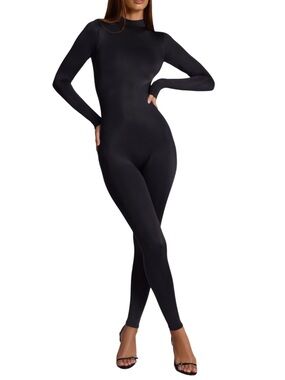 Oh Polly Musa Black Long Sleeve Unitard Jumpsuit Bodycon US 2